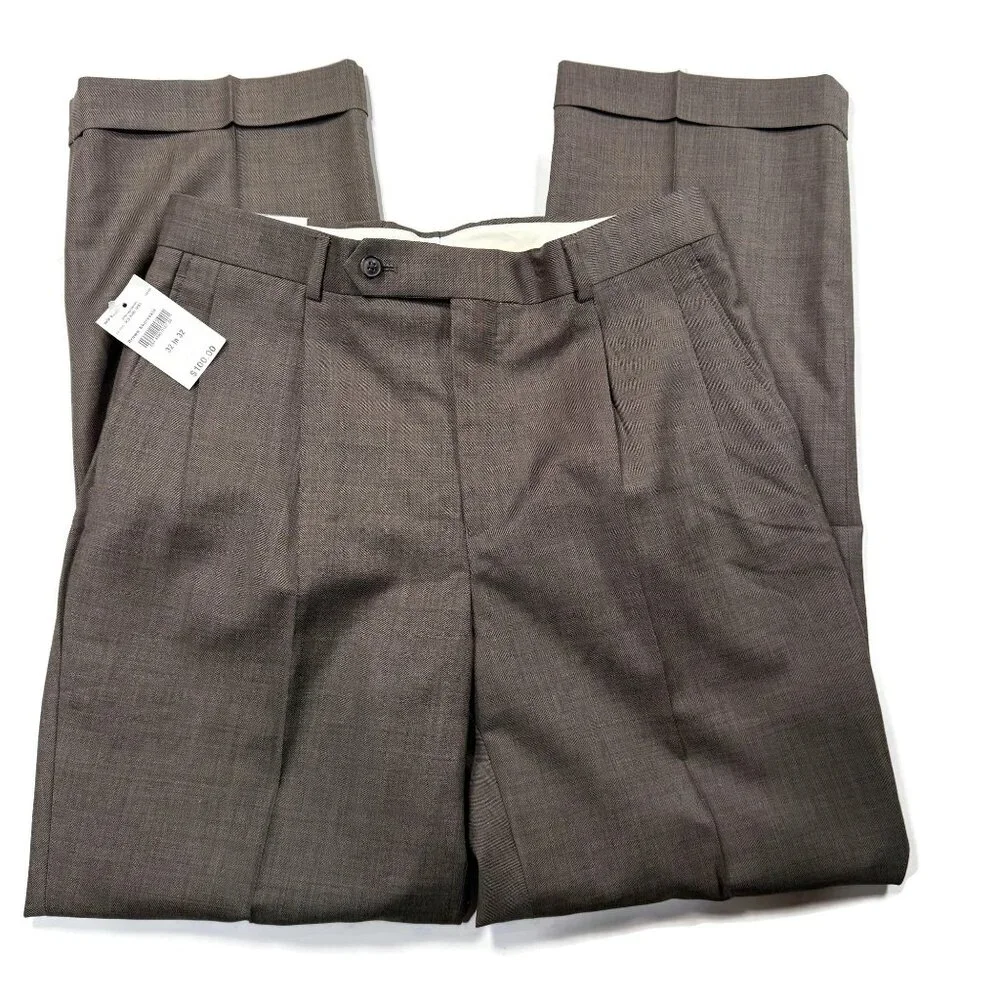 Stafford Suit 40L Blazer Jacket Brown Sharkskin Pants 32 x 32‎ New 2pc Wool NWT